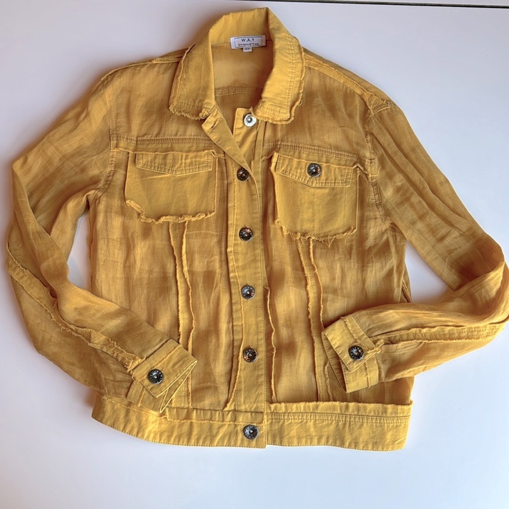 W.A.Y. Lightweight Jean jacket style with frayed detail size xs
